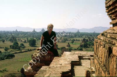 Tourist on temple tower Pagan view 852116