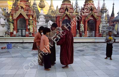 Monk receiving gifts at Schwedagon 868627